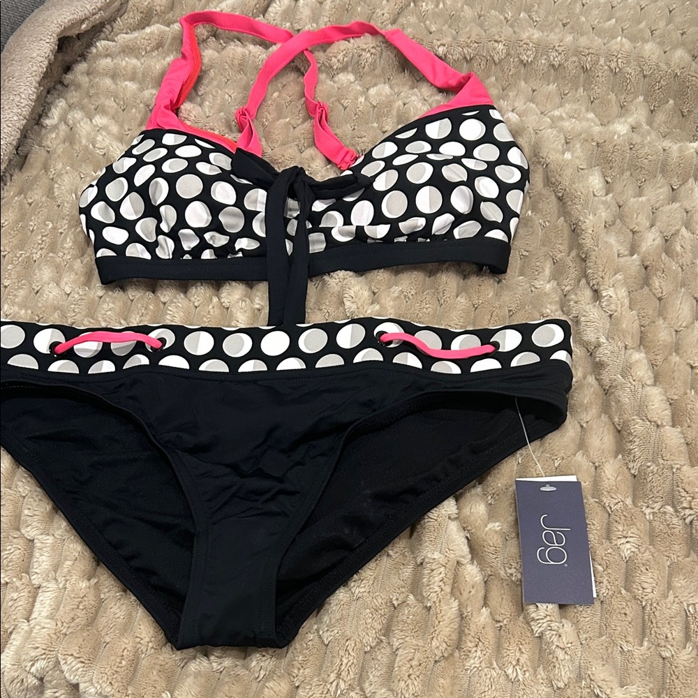 Jag Jeans Black and Pink Polka Dot Bikini Set
